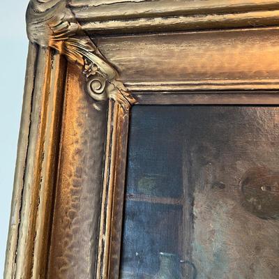 Old Framed Oil On Canvas w Corded Picture Light Signed