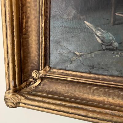Old Framed Oil On Canvas w Corded Picture Light Signed