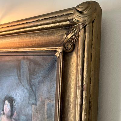 Old Framed Oil On Canvas w Corded Picture Light Signed