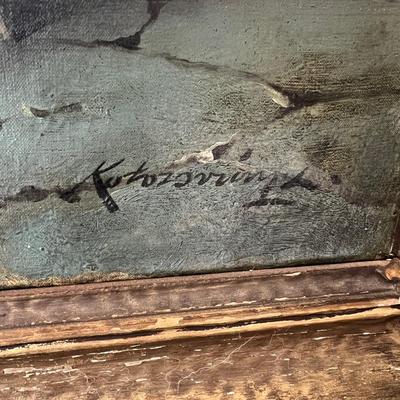 Old Framed Oil On Canvas w Corded Picture Light Signed