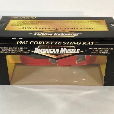 LOT 57: Chevy Corvette Collection - Large Photograph, Tin Signs, 1967 Ertl Collectible American Muscle Sting Ray Diecast, Chronical Book...