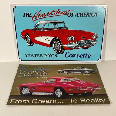 LOT 57: Chevy Corvette Collection - Large Photograph, Tin Signs, 1967 Ertl Collectible American Muscle Sting Ray Diecast, Chronical Book...