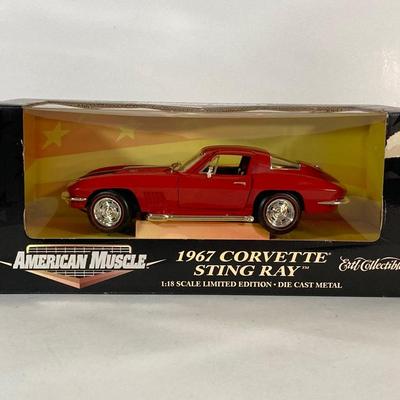 LOT 57: Chevy Corvette Collection - Large Photograph, Tin Signs, 1967 Ertl Collectible American Muscle Sting Ray Diecast, Chronical Book...