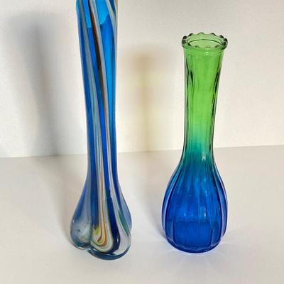 LOT 72: Gorgeous Hand Crafted Long Stemmed Art Glass Flowers and Pair of Vases