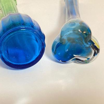 LOT 72: Gorgeous Hand Crafted Long Stemmed Art Glass Flowers and Pair of Vases