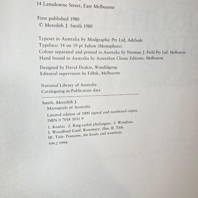 LOT 73: Signed and Numbered Marsupials of Australia Oversized Book by M. J. Smith and R. Woodford Ganf