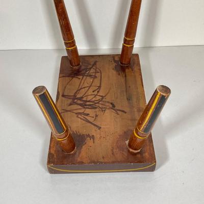 LOT 74: Collection of Hand Crafted Wood Decor - 3D Bird Wall Hanging, Cuendet Rotating Swiss Musical Bowl, Painted Stool, Carved Wall...