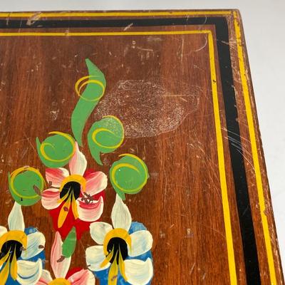 LOT 74: Collection of Hand Crafted Wood Decor - 3D Bird Wall Hanging, Cuendet Rotating Swiss Musical Bowl, Painted Stool, Carved Wall...