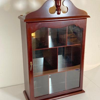 LOT 76: Wood / Mirror Display Cabinet with Collection of Small / Miniature Sized Vases