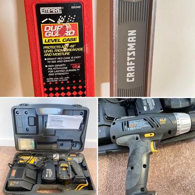 LOT 77: Craftsman Sears, Roebuck and Co. Drill / Driver Model # 315.271231, Craftsman 48" Level and Dura Guard Level Case