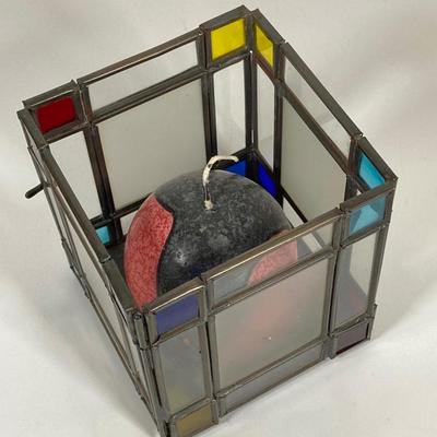 LOT 78: Vintage Candle Lantern, Stained Glass Lamp, Stained Glass Candle Holder and Collection of Hard Back Books