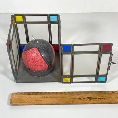 LOT 78: Vintage Candle Lantern, Stained Glass Lamp, Stained Glass Candle Holder and Collection of Hard Back Books