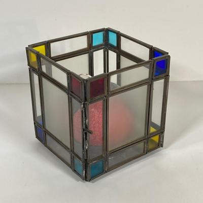 LOT 78: Vintage Candle Lantern, Stained Glass Lamp, Stained Glass Candle Holder and Collection of Hard Back Books