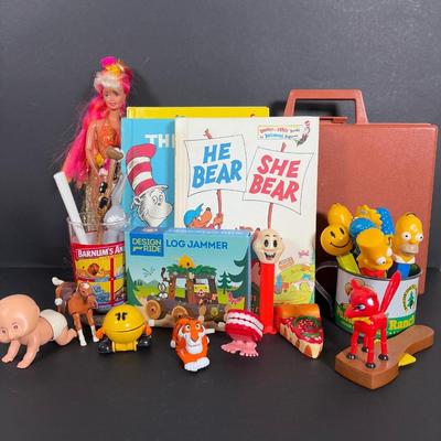 LOT 90: Dr. Suess Books, Wind-up Walking Toys. Simpsons Pez Dispensers, Fisher Price Medical Kit & More