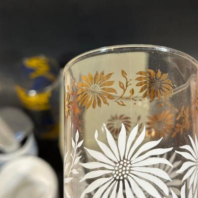 LOT 115: Frosted Prisma Glasses, Land O Lakes Mug, Mason Jars & More