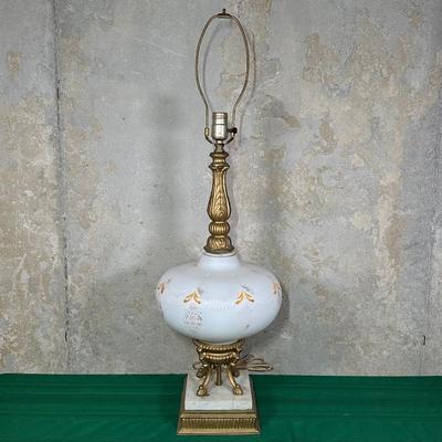 LOT 123: Vintage Porcelain, Brass & Marble Table Lamp