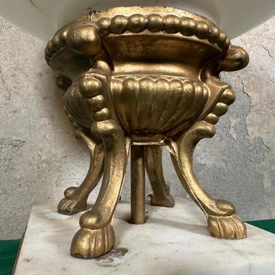 LOT 123: Vintage Porcelain, Brass & Marble Table Lamp