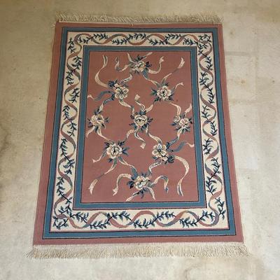 LOT 133: 47”x66” Vintage Handmade Floral Rug