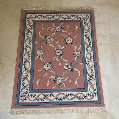 LOT 133: 47”x66” Vintage Handmade Floral Rug