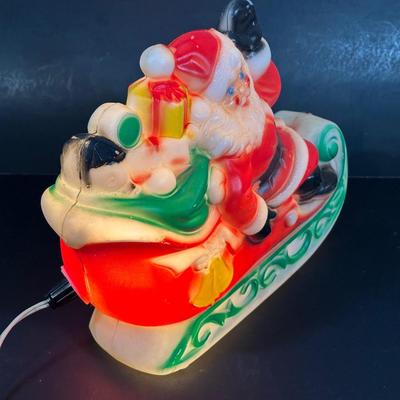 LOT 141B: Vintage Christmas Decor! Blow Molds, 10 Piece Light Set & Jolly Santa Round The Tree in Box