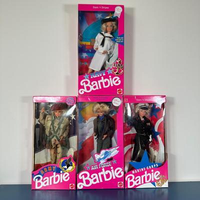 LOT 144: Vintage Navy, Air Force, Army & Marine Corps Barbie Collection w/ Box