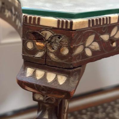 LOT 155: Vintage Mother of Pearl Inlaid Wooden Coffee Table w/Glass Top