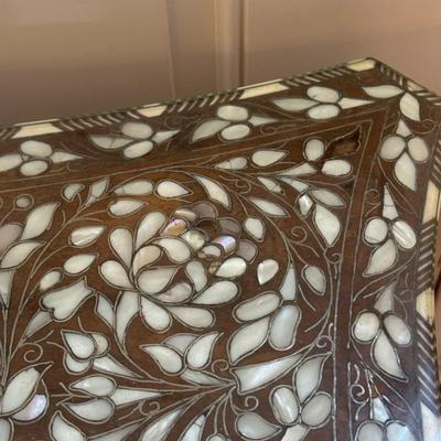 LOT 155: Vintage Mother of Pearl Inlaid Wooden Coffee Table w/Glass Top