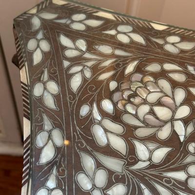 LOT 155: Vintage Mother of Pearl Inlaid Wooden Coffee Table w/Glass Top