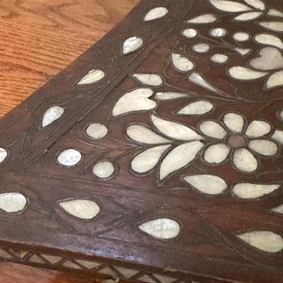 LOT 155: Vintage Mother of Pearl Inlaid Wooden Coffee Table w/Glass Top