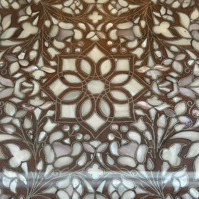 LOT 155: Vintage Mother of Pearl Inlaid Wooden Coffee Table w/Glass Top