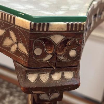 LOT 155: Vintage Mother of Pearl Inlaid Wooden Coffee Table w/Glass Top