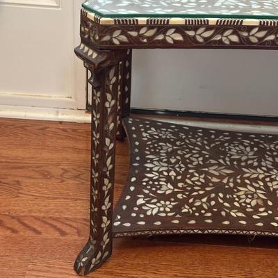 LOT 155: Vintage Mother of Pearl Inlaid Wooden Coffee Table w/Glass Top