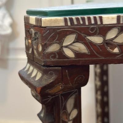 LOT 155: Vintage Mother of Pearl Inlaid Wooden Coffee Table w/Glass Top