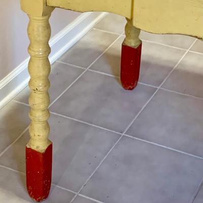 LOT:163: Vintage Wood Kitchen Table with Enamel Top - Expandable