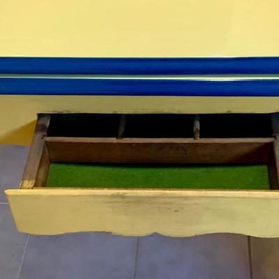 LOT:163: Vintage Wood Kitchen Table with Enamel Top - Expandable