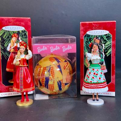 LOT:168: Collection of Hallmark Barbie Ornaments and a Vintage Barbie Christmas Bulb