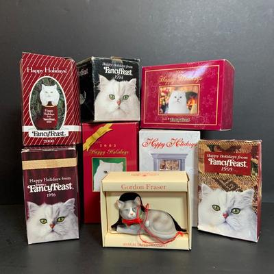 LOT:171: Collection of Fancy Feast Annual Christmas Ornaments and a Gordon Fraiser Cat Ornament