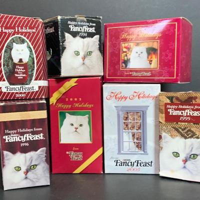 LOT:171: Collection of Fancy Feast Annual Christmas Ornaments and a Gordon Fraiser Cat Ornament