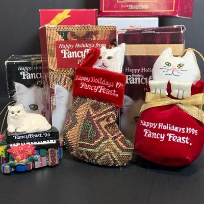 LOT:171: Collection of Fancy Feast Annual Christmas Ornaments and a Gordon Fraiser Cat Ornament