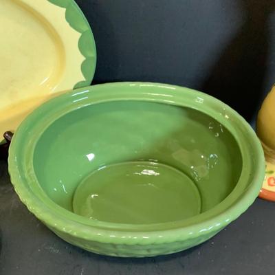 LOT:177: Extra Large Country Kitchen Lot Including Chicken Covered Bowl and 4 Egg Shaped Trinket Boxes Floral Trivets, Dishes and More
