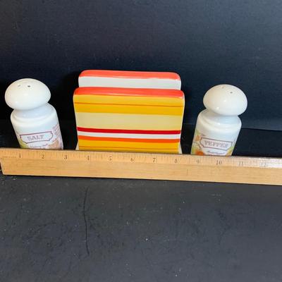 LOT:180: Mid-Century Orange Kitchen Including a Peacock Hot/Cold Twin Air Pot Vacuum Thermos, 70' Style Drinking Glasses and Napkin...