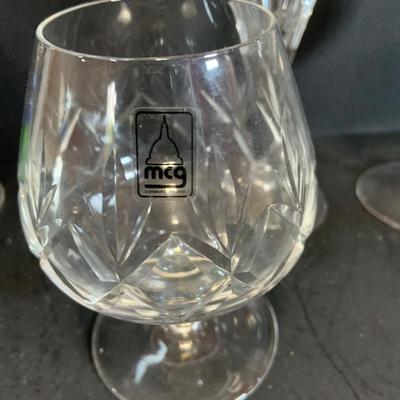 LOT:181: Bar Essentials Including Hand Painted Wine Glasses, a Crystal Stopper, English Hand Cut Crystal Glasses, Baileys Mug, Windsor...