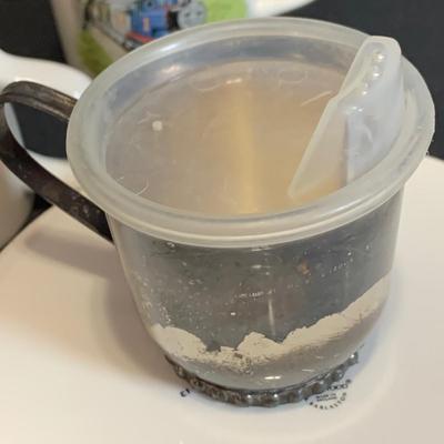 LOT:182: Wedgwood Thomas the Tank Engine Bowl and Mugs and Leonard Silver Plated Sippy Cup