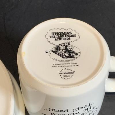 LOT:182: Wedgwood Thomas the Tank Engine Bowl and Mugs and Leonard Silver Plated Sippy Cup