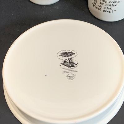 LOT:182: Wedgwood Thomas the Tank Engine Bowl and Mugs and Leonard Silver Plated Sippy Cup