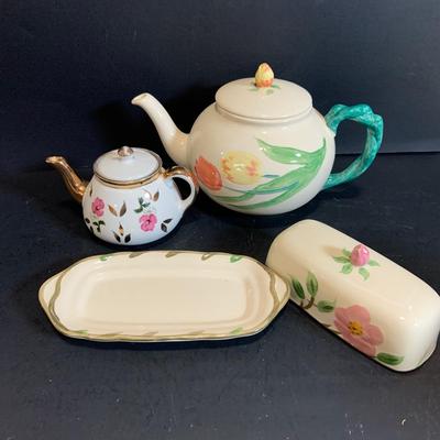 LOT:183: Johnson Brothers, Uranium Glass, Shaffordshire Ironstone, Libbey California Glasses, Franciscan Tea Pot and Butter Dish and More