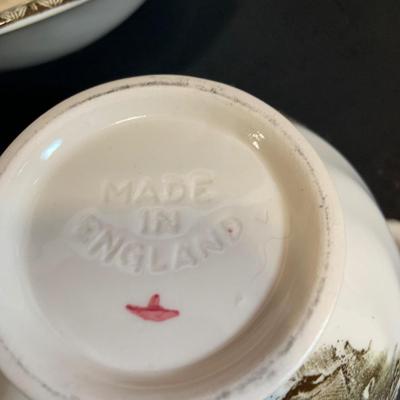 LOT:183: Johnson Brothers, Uranium Glass, Shaffordshire Ironstone, Libbey California Glasses, Franciscan Tea Pot and Butter Dish and More