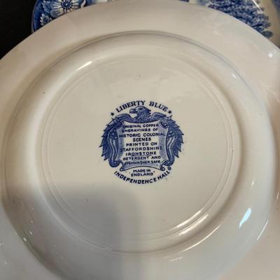 LOT:183: Johnson Brothers, Uranium Glass, Shaffordshire Ironstone, Libbey California Glasses, Franciscan Tea Pot and Butter Dish and More