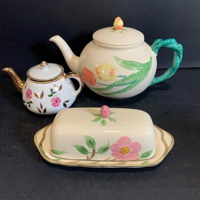 LOT:183: Johnson Brothers, Uranium Glass, Shaffordshire Ironstone, Libbey California Glasses, Franciscan Tea Pot and Butter Dish and More