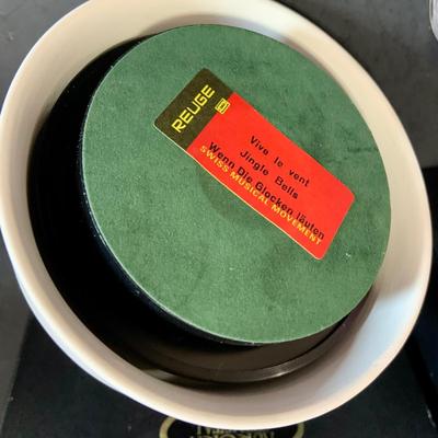 LOT:184: Aurora Crystal Snowman Noel Music Box and Gorham Santa Salt and Pepper Shakers